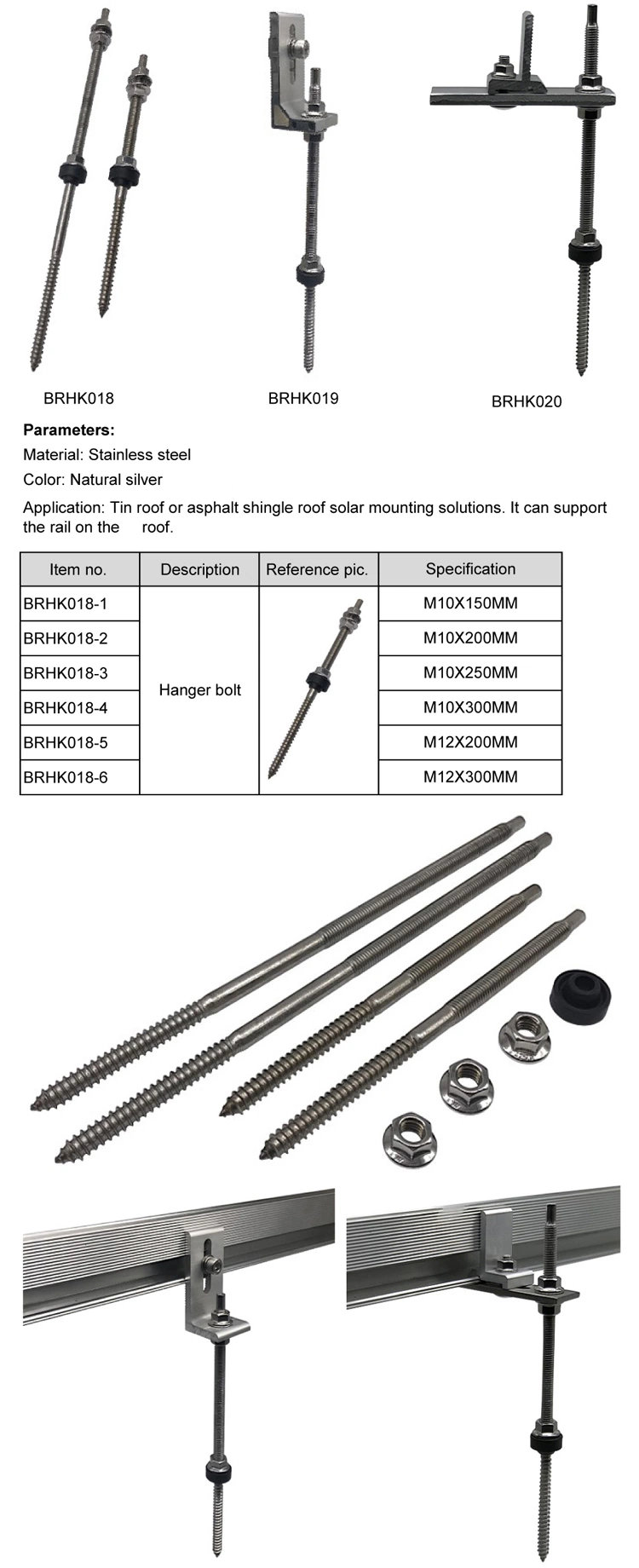 SUS304 Solar Mounting Accessories Solar Hanger Bolt