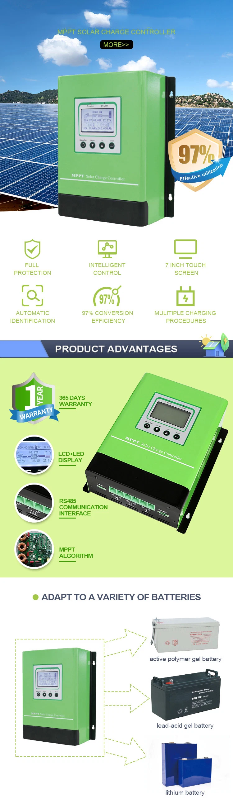 12V/24V/48V 30A Solar Controller MPPT Solar Solar System Charger Controller